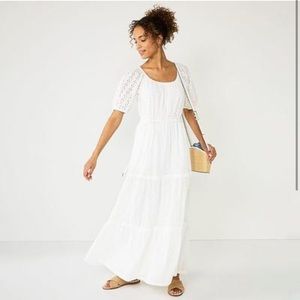 Draper James white puff sleeve tiered dress